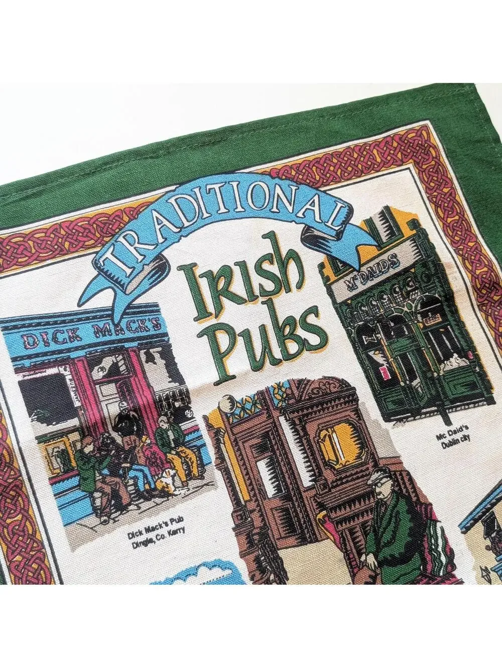 Vintage Irish Linen Tea Towel with Traditional Pubs in Ireland